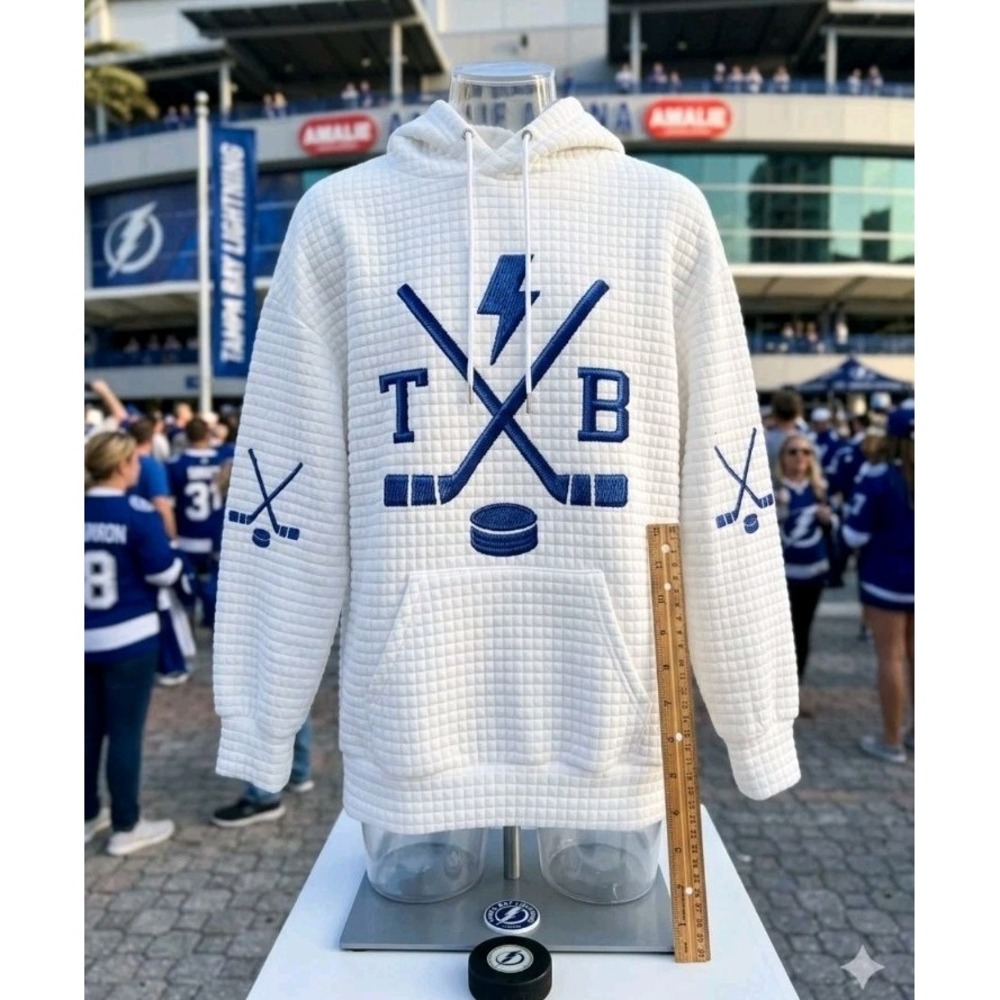 Tampa Bay Lightning Quilted textured & Embroidered Emblem Unisex Hoodie